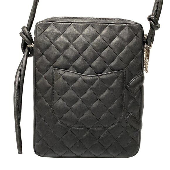 Auth CHANEL Cambon Line Medium Pochette A25178 Black Leather Shoulder Bag - Picture 2 of 16